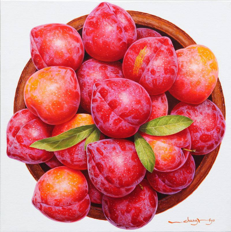 [No 1042]자두-기억53 X 53 .Oil on canvas 한지 .2025.JPG